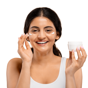 Chemical Market Personal Care Essentials product page with woman applying skincare