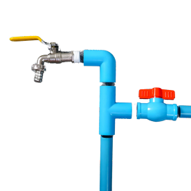 Blue and orange pipe representing the Petrochemicals & Polymers product range