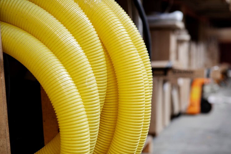 Durable yellow plastic pipes used in infrastructure and construction projects
